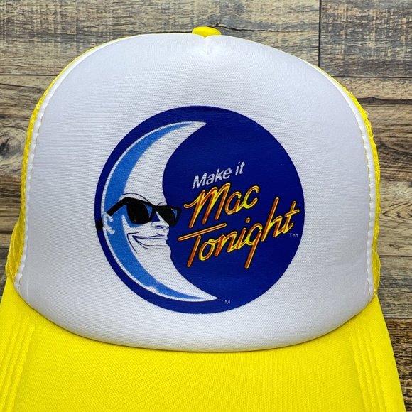 McDonalds Mens Trucker Hat Yellow Snapback Big Mac Tonight Advertisement Cap - Picture 3 of 9